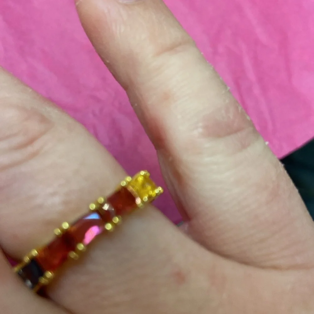 Gold-Tone Multi-Stone Eternity Ring - Pink/Red Stones